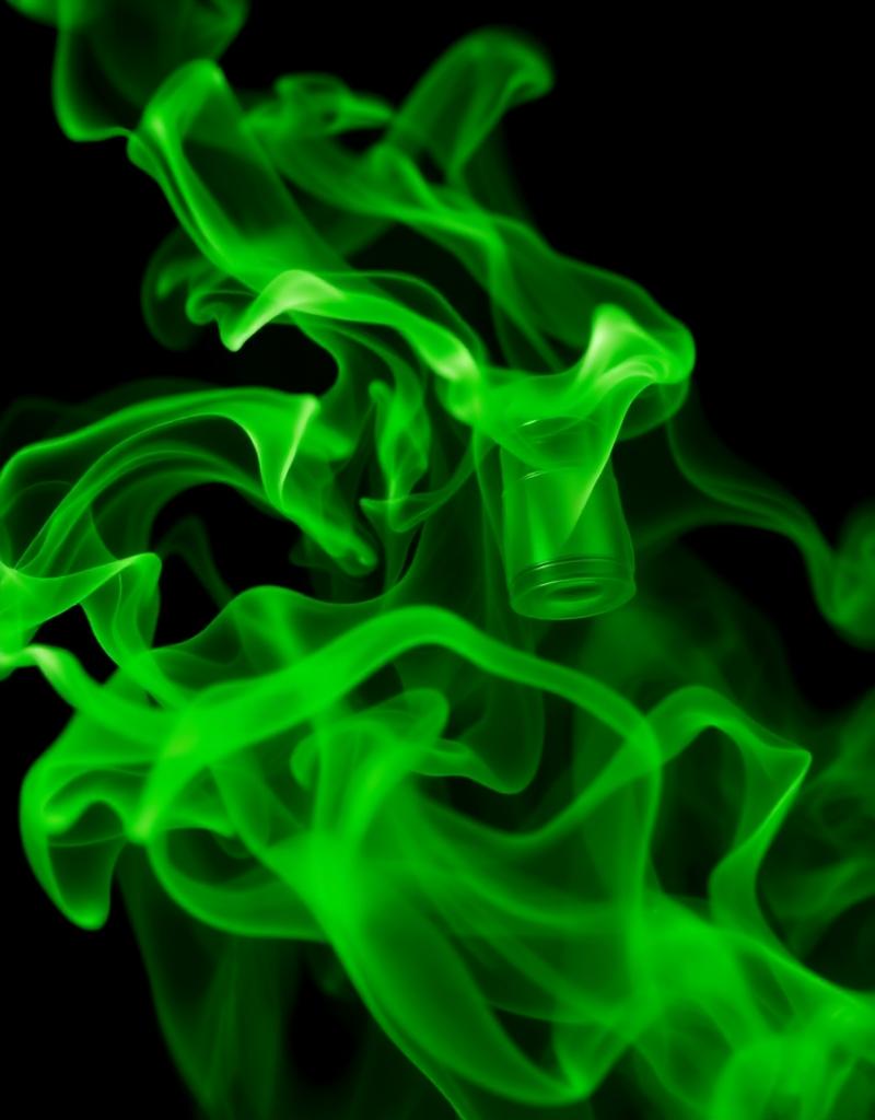 Emerald smoke swirling against a black void